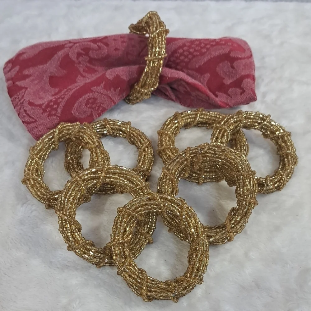 Gold Beaded Napkin Rings Set